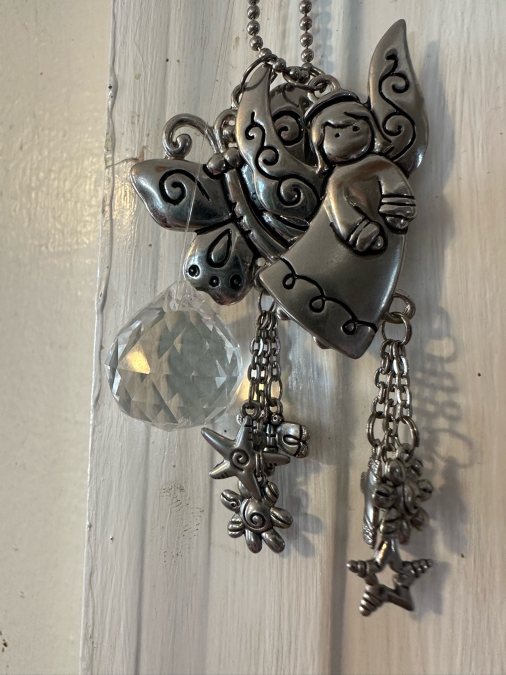 Vintage Angel Butterfly Rearview Mirror Charm Suncatcher Crystal Prism - Picture 2 of 3
